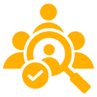 Magnifying glass over people icons with checkmark.