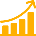 Upward trending bar graph with arrow.